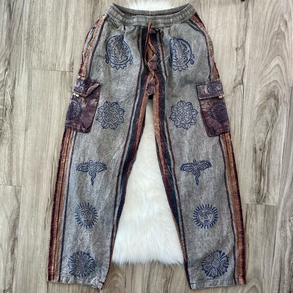 Tlb Pants - Cotton bohemian hippie sun & mandala cargo pants size small/medium